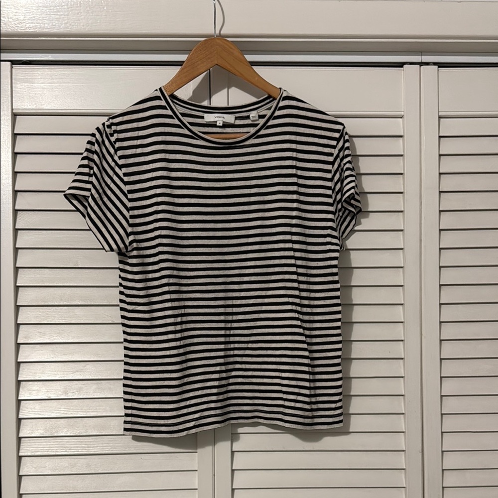 Vince Black and White Striped T-Shirt